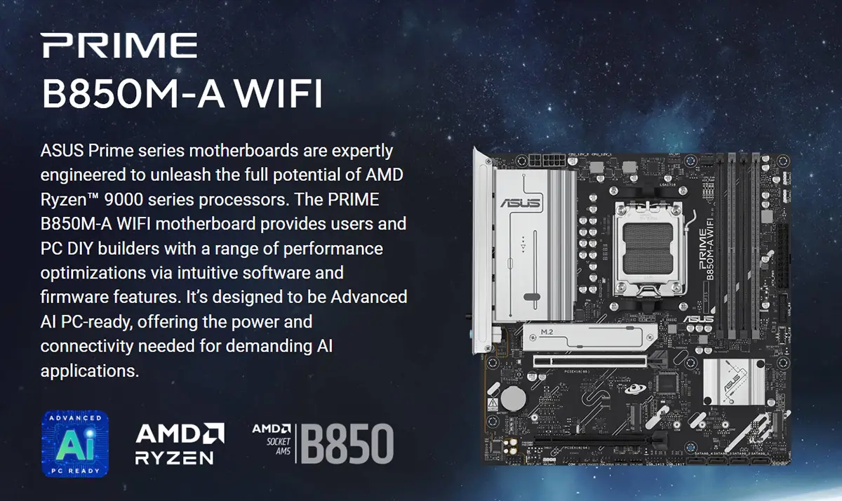 ASUS PRIME B850M-F WIFI AMD AM5 mATX Motherboard Price in Bangladesh